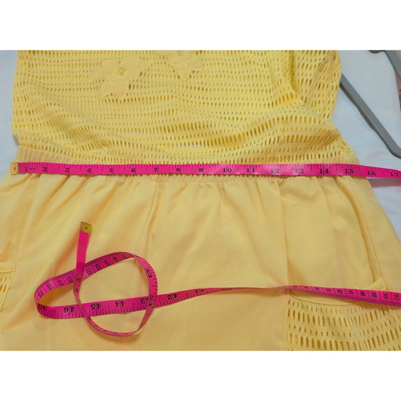 80s womens vtg L here's a hug yellow shorts jumper floral accent - Picture 12 of 13